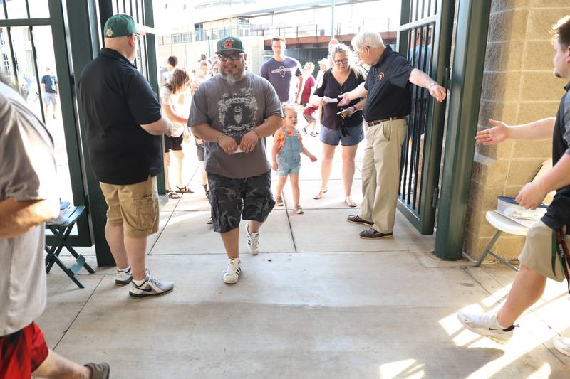 Fans arrive for the Joliet Slammers home opener against the Ottawa Titans. Friday, May 13, 2022, in Joliet.
