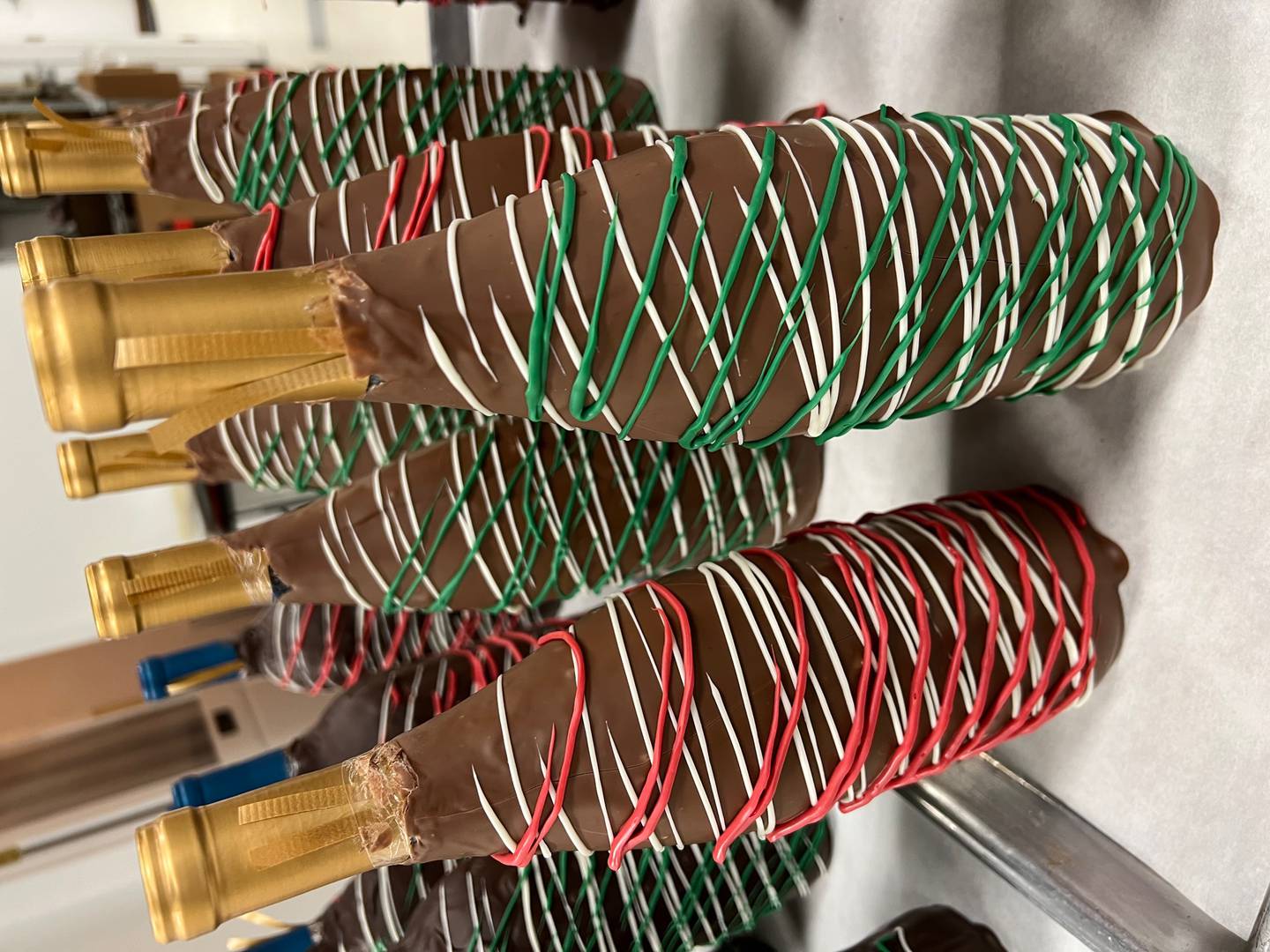 Christmas bottles at The Chocolate Shoppe in Plano.