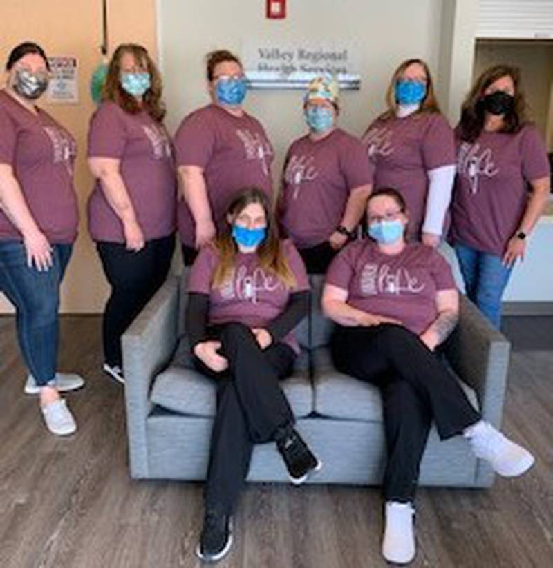 (Left to right) The Valley Regional Health Services laboratory team Morgan Sadnick, Sandy Smith, Amber Siegman, Michell Heider, Karen Karczewski, Kim Hanck, (front) Tabitha Greve and Rachyl Newell. Not pictured are Yvonne Moore and Kim Vogel.