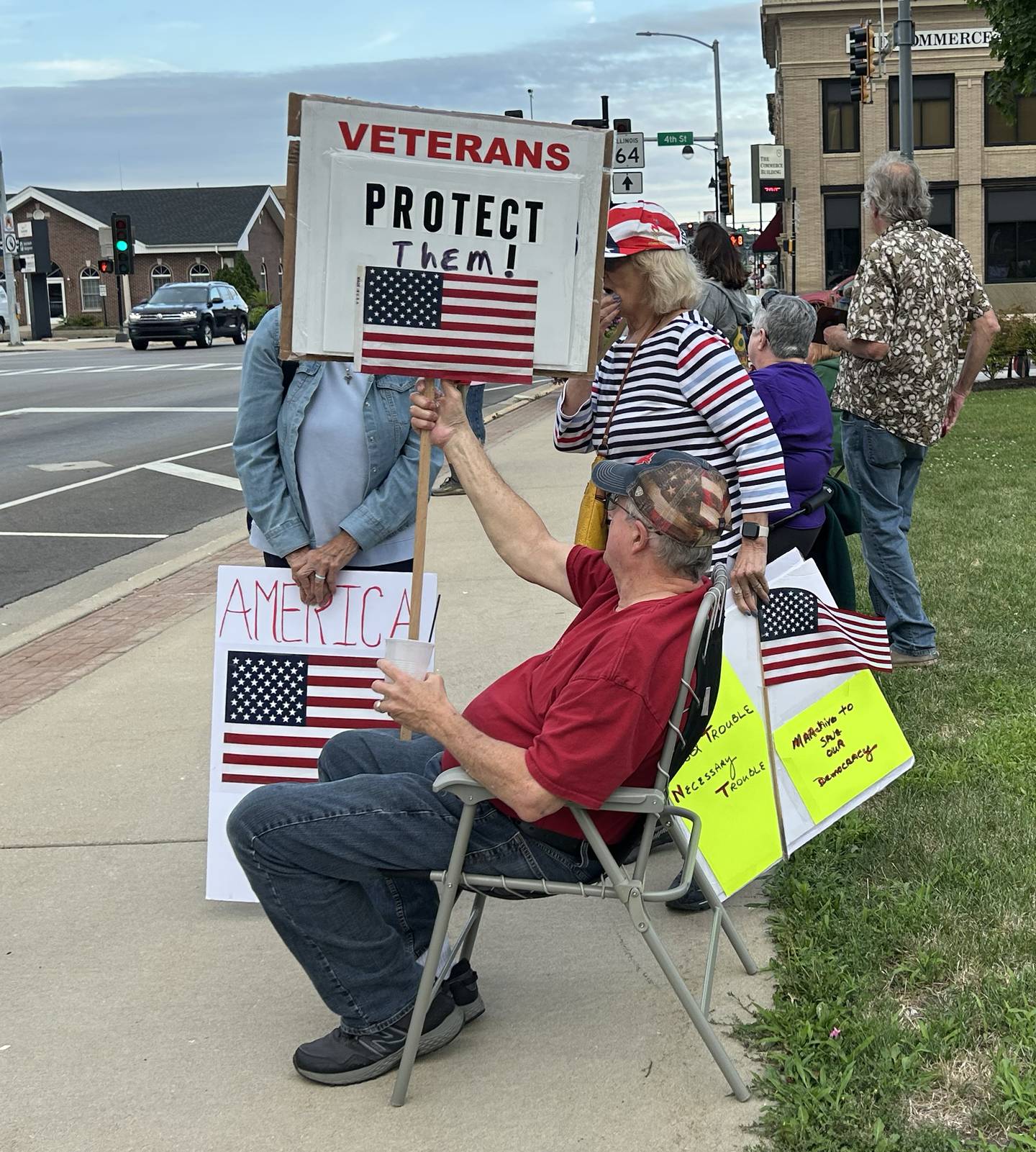 Around 75 people took part in Indivisible of Oregon's "Good Trouble Lives On" rally around the Ogle County courthouse in downtown Oregon on Thursday, July 17, 2025. The event was the fifth held to protest ongoing policies and executive orders by President Trump and his administration.