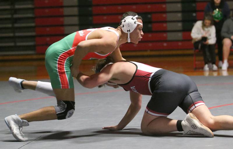 L-P's Noah Wroblewski wrestles Ottawa's Owen Kearfott on Thursday, Jan. 9, 2025 in Sellett Gymnasium at L-P High School.