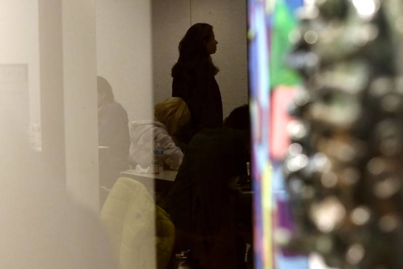 Students are recited in panes of glass on Thursday, Feb, 6, 2025, at McHenry County College.