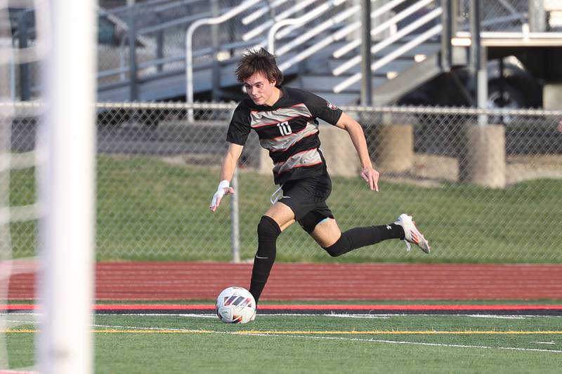 Lincoln-Way Central’s Connor Pate works the sidelines against Joliet West in the Class 3A Lincoln-Way Central Regional semifinal on Tuesday, Oct. 22, 2024 in New Lenox.