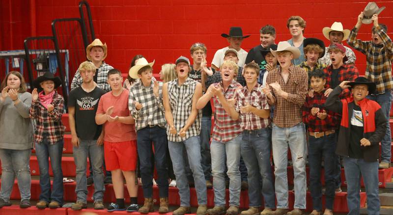 Earlville super fans cheer on the Raders as they play Somonauk on Tuesday, Aug. 29, 2023 at Earlville High School.