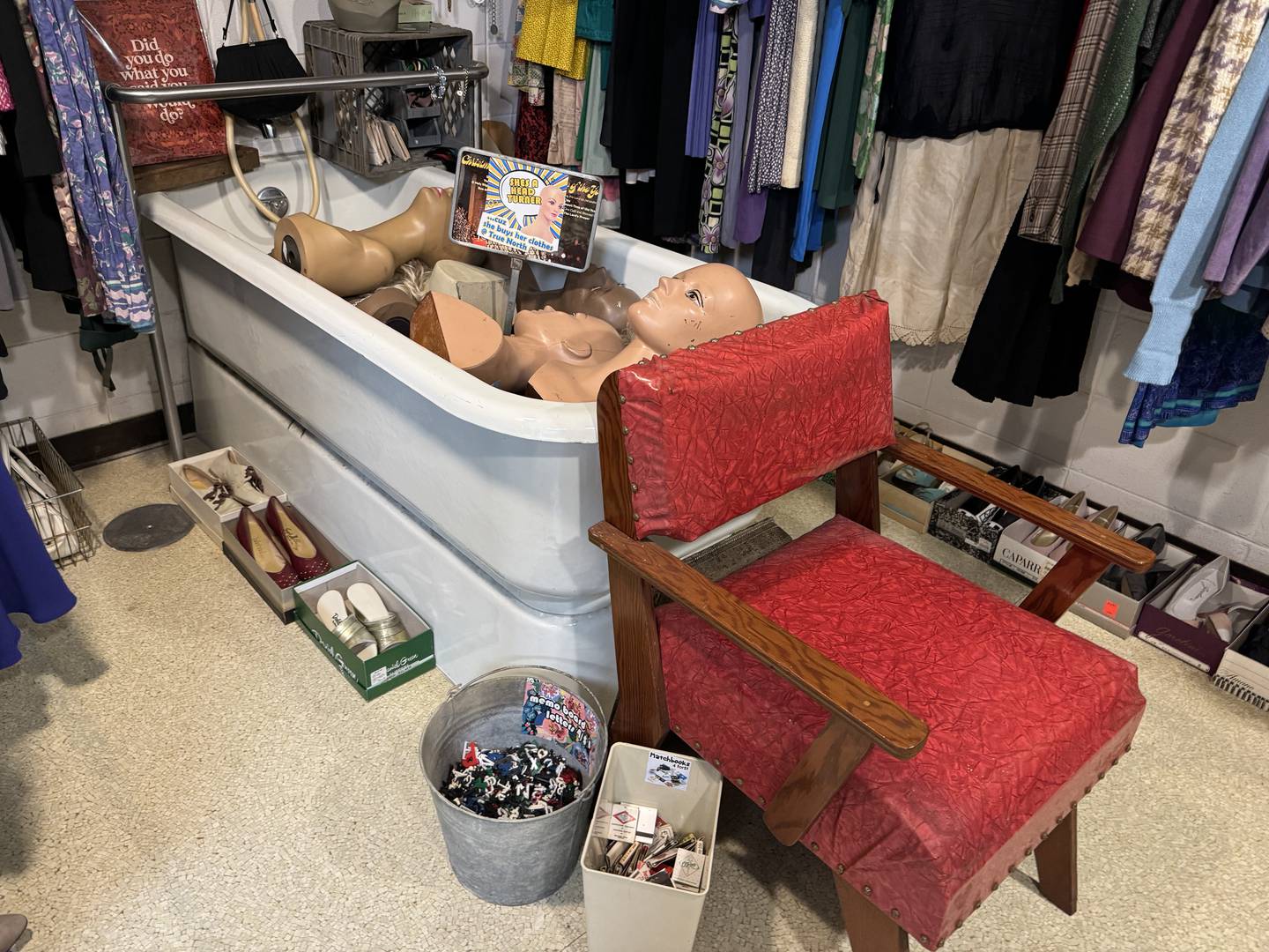 Need a mannequin head? True North has a bathtub full of them.