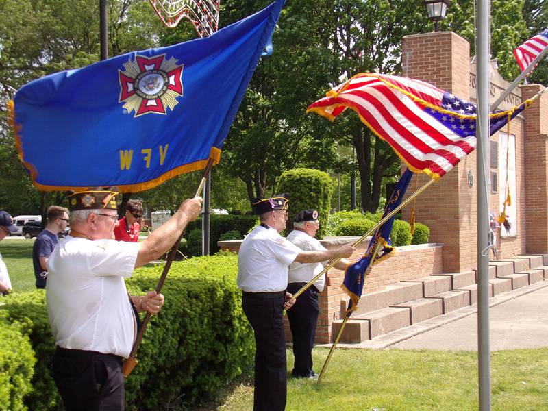 The posting of the colors Monday, May 30, 2022, at the Memorial Day ceremony in Veterans Plaza in City Park in Streator.