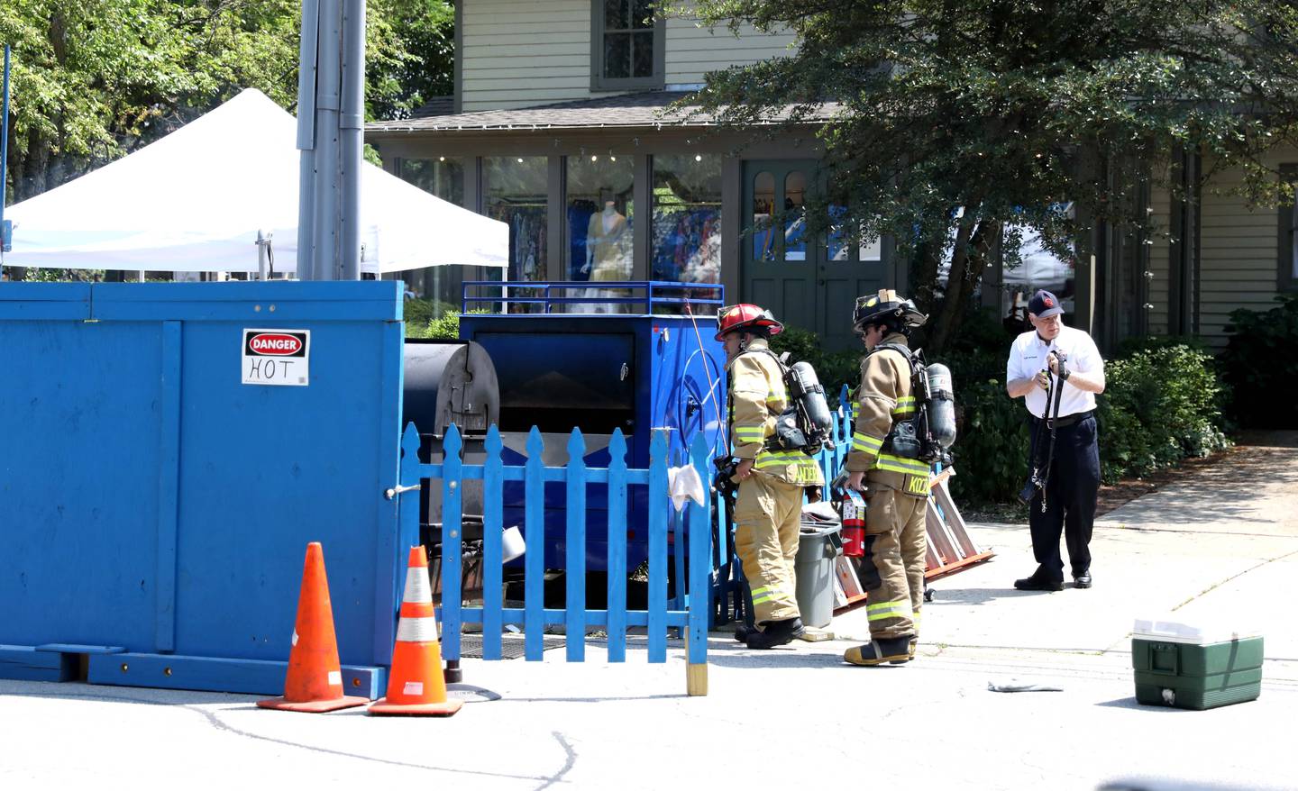 A brief fire erupted in the cooking area of the Knights of Columbus tent at Third Street and Campbell on the first day of the 2023 Swedish Days Festival on Wednesday, June 21, 2023. No one was injured.