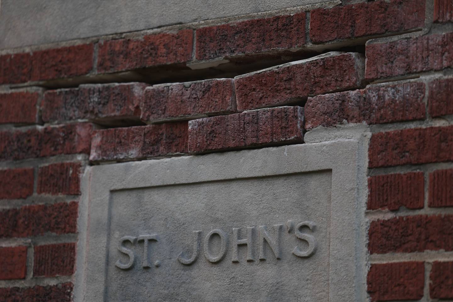 Loose bricks marks the spot of a time capsule in the St. John’s church. St. John’s United Church of Christ in Mokena on Wednesday, Sept. 14, 2022, in Mokena. St. John will celebrate the 100th anniversary of its current building on Sunday. The actual church community dates back to 1862.