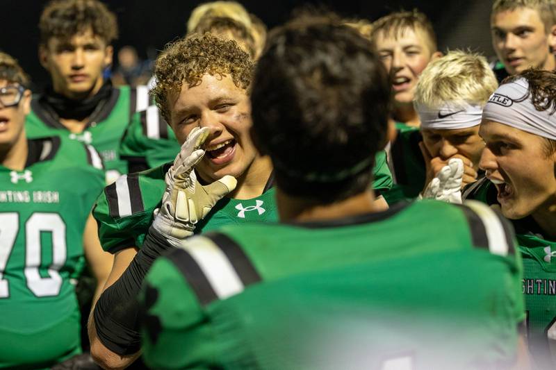 Landen Venecia (66) of Seneca chants Seneca's fight chant after win against Chicago Christain on Friday, Aug 29, 2025 at Seneca High School in Seneca.