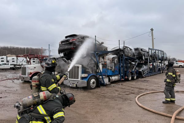 Multiple vehicles catch fire in East Dundee semi-truck parking lot