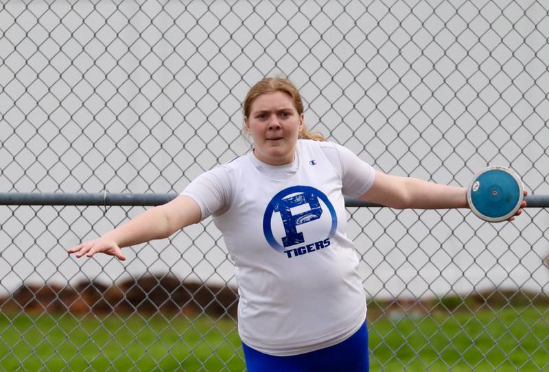 PHS sophomore Morgan Foes won the discus and shot put in Princeton's Ferris Family Invite Tuesday.