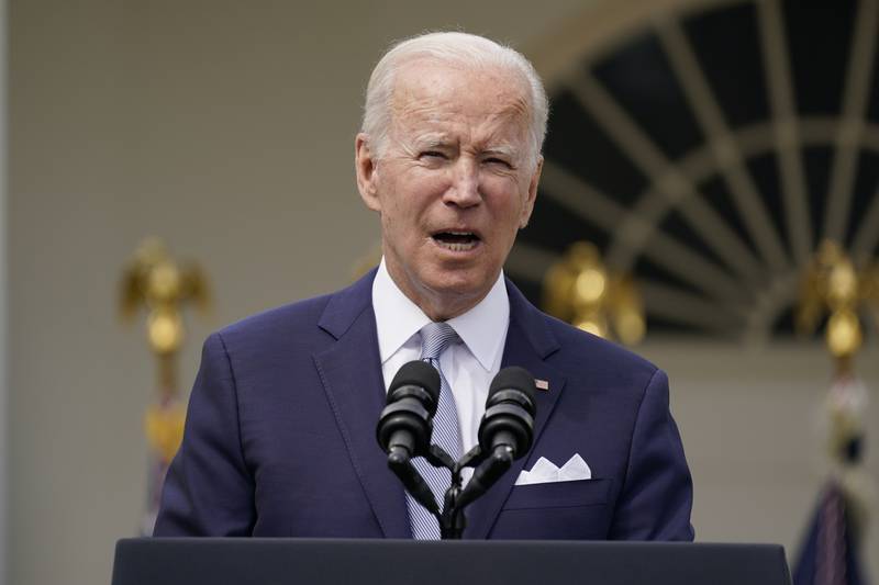 President Joe Biden speaks in the Rose Garden of the White House in Washington, Monday, April 11, 2022. Iowa has never been fertile ground for Joe Biden. His 2020 presidential campaign limped to a fourth place finish in the state’s technology-glitchy caucus. After bouncing back to win the nomination, Biden lost the state to Donald Trump handily in November. Biden heads back to Iowa for the first time as president on Tuesday facing yet more political peril.  (AP Photo/Carolyn Kaster)