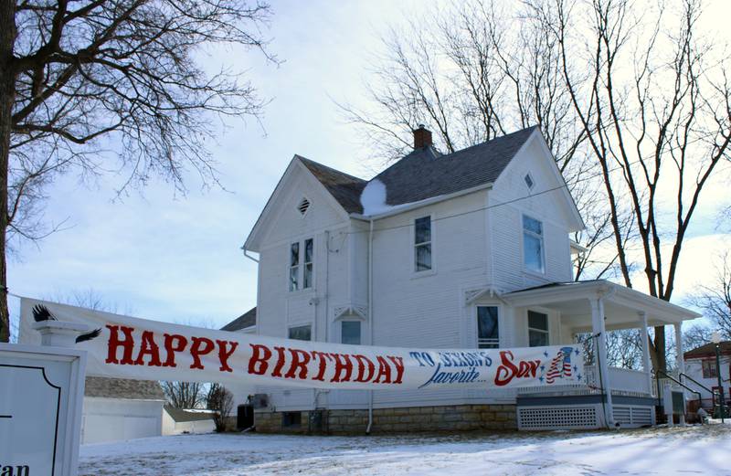 A banner proclaiming "Happy Birthday" to Ronald Reagan hangs outside the Ronald Reagan Boyhood Home in Dixon on Saturday, Feb. 5. Reagan was born on Feb. 6, 1911, in Tampico.