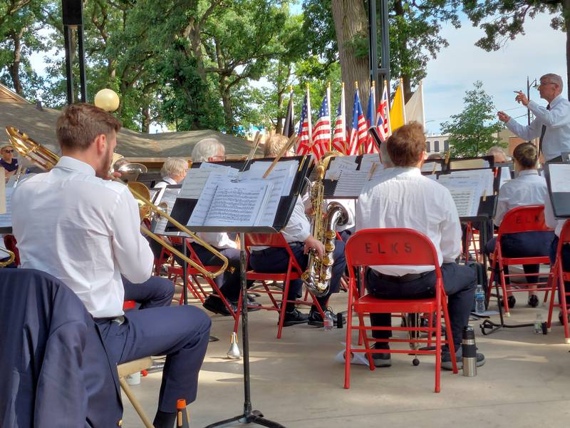 The Joliet American Legion Band performed Saturday, June 15, 2024, at Plumb Pavilion in Streator's City Park for the Elks Club's annual Flag Day ceremony.