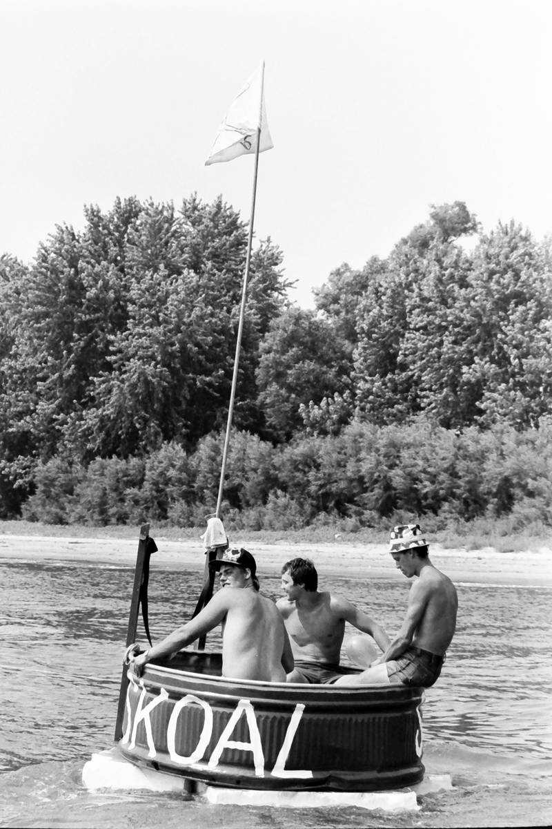 The Anything That Floats races were held from 1978-1986 each year in Peru. Contestants received a free case of Old Style beer upon entering. The rules were simple. To enter, participants needed to build a raft less than 50 feet in length and each person had to have a life jacket on board whether you wore it or not. A rope had to be attached to the raft for towing. Rafts were made from styrofoam, inter tubes or barrels. A minimum of two paddles were required on the float. Rafts were launched at the Starved Rock Boat Ramp and finished at the Peru boat launch area. Over time, the event grew and got to big and out of control that organizers had to scrap it. This photo was found in the La Salle NewsTribune archives.