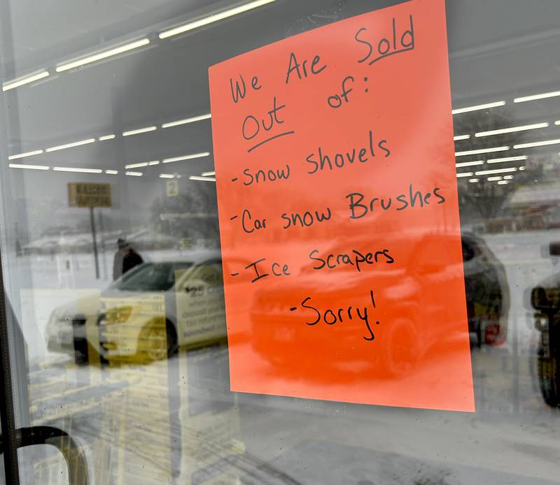 This sign was posted on the door of the Dollar General store in Oregon on Saturday, Nov. 29, 2025 as several inches of snow fell across the region.
