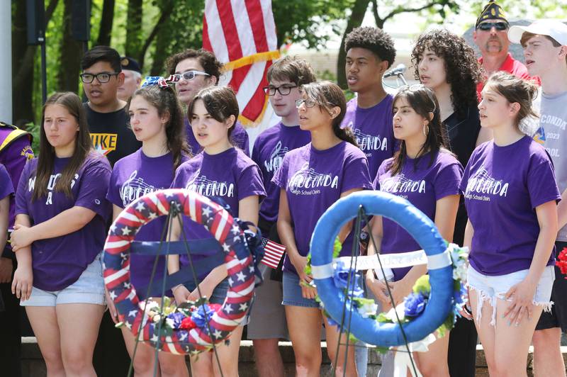 The Wauconda High School Choir sings "America The Beautiful" on Monday, May 29, 2023, at Memorial Park during the Wauconda Memorial Day Ceremony.
