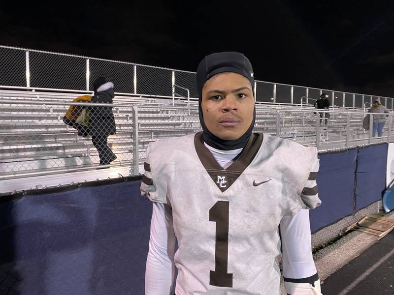 Mount Carmel's Damarion Arrington returned an interception for a touchdown to help the Caravan beat St. Rita 20-9 on Saturday in their Class 7A semifinal.
