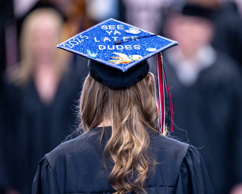Emma Bush was on of several students whose caps were decorated for the Woodland High School Class of 2025 commencement ceremony on Sunday, May 18, 2025 at Woodfield High School.