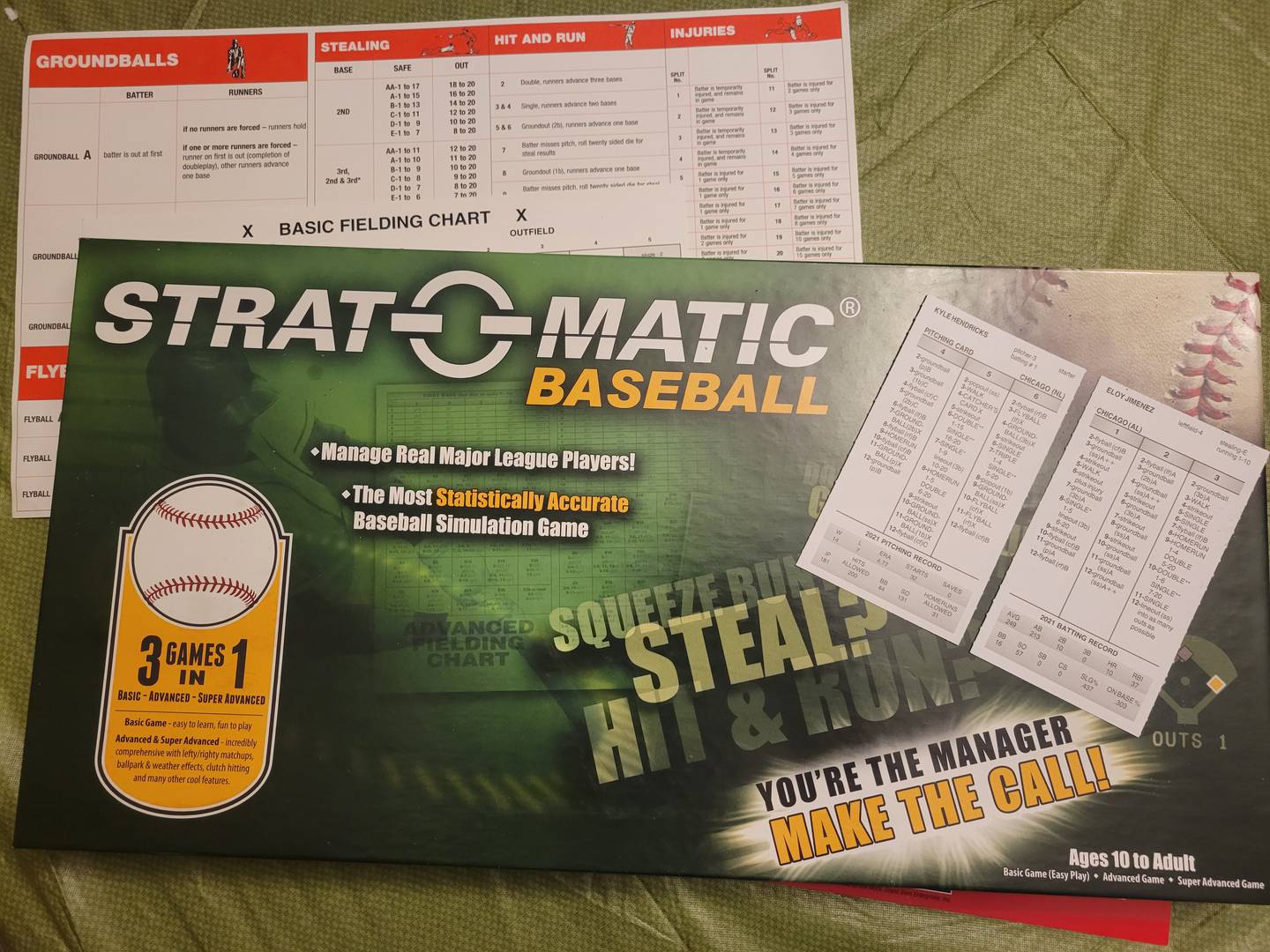 Preparing for a game using the tabletop simulator Strat-O-Matic Baseball.