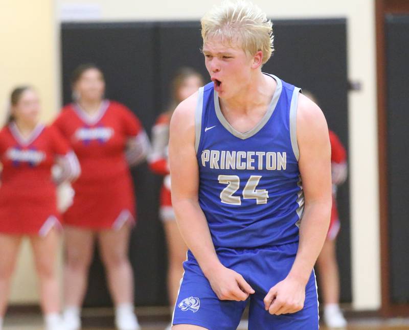 Princeton's Daniel Sousa reacts during the Class 2A Regional final game on Friday, Feb. 23, 2024 at Erie-Prophetstown High School.