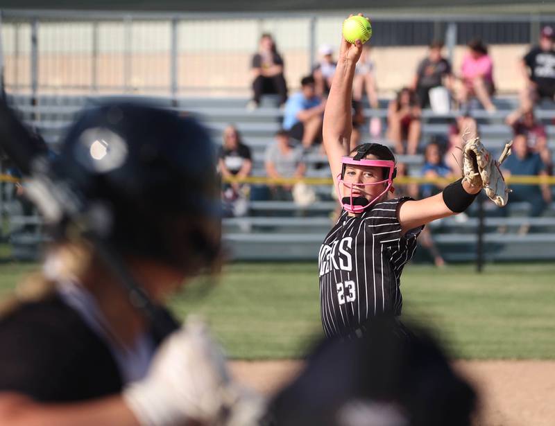 Crystal Lake Central's Oli Victorine delivers a pitch Friday, June 6, 2025, during their Class 3A sectional final game against Prairie Ridge at Sycamore High School.
