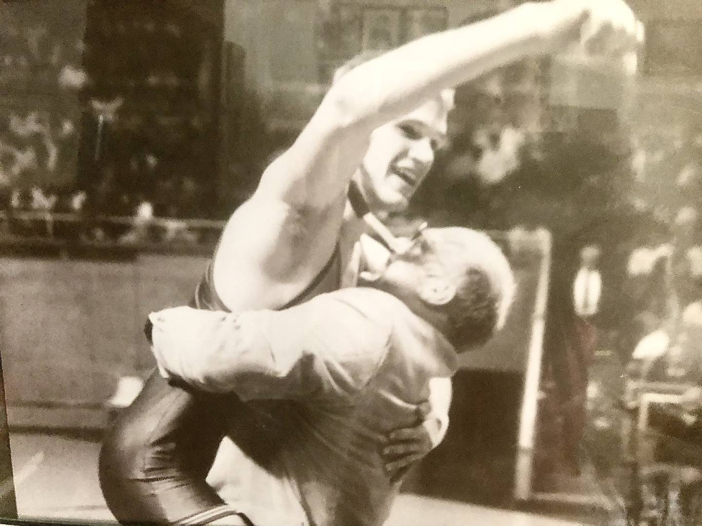 Kristian Wahlgren gets a big bear hug from his dad, Lee, after winning the IHSA State championship in 1994.