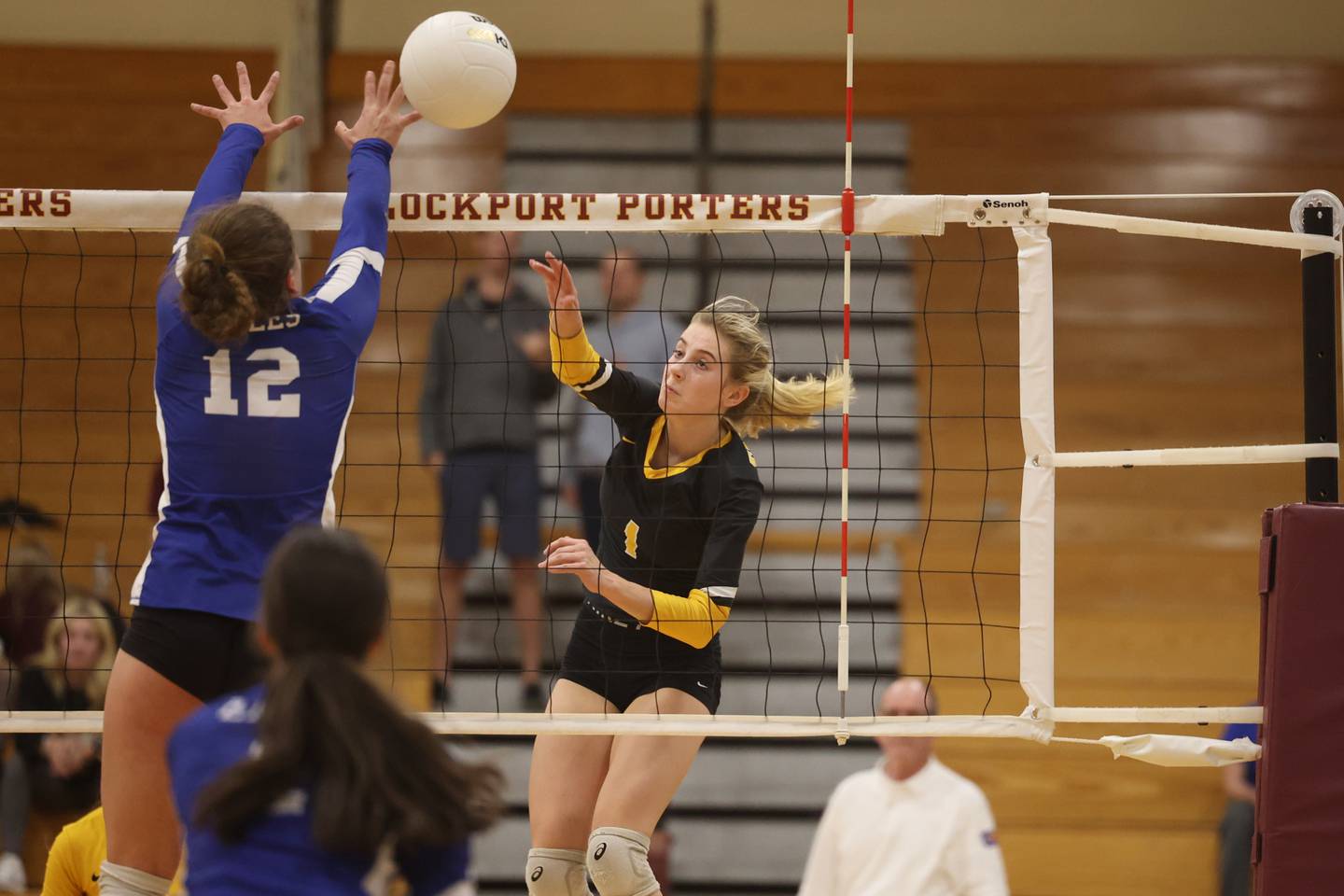 Joliet West’s Ava Grevengoed hits a shot past the defense of Sandburg in the in the Class 4A Lockport Sectional title match on Wednesday.