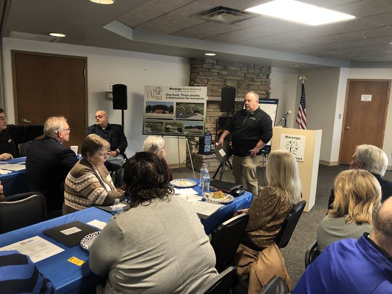 Marengo Park District Board President Marty Mohr updated members of the Marengo-Union Chamber of Commerce on referendum plans at its annual breakfast held Thursday, Feb. 2, 2023, at the park district.