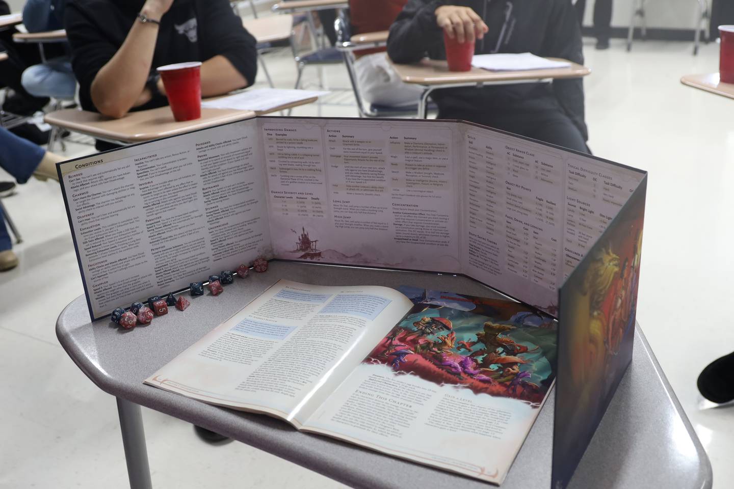 Dungeons and Dragons publisher Wizards of the Coast provided the game, including maps teacher Alex Mauer can cast onto the screen, free of charge as its being used for language instruction.