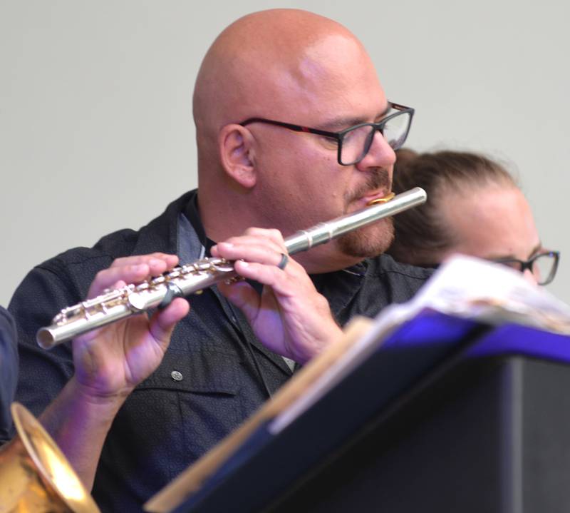 A member of the All-Star Superband plays the flute on Wednesday, Aug. 27, 2025 in Mt. Morris.