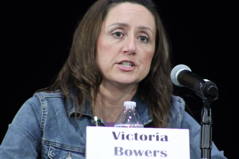 Victoria Bowers appears Thursday, March 16, 2023, during a Dixon board of education candidate forum at Dixon Theatre.