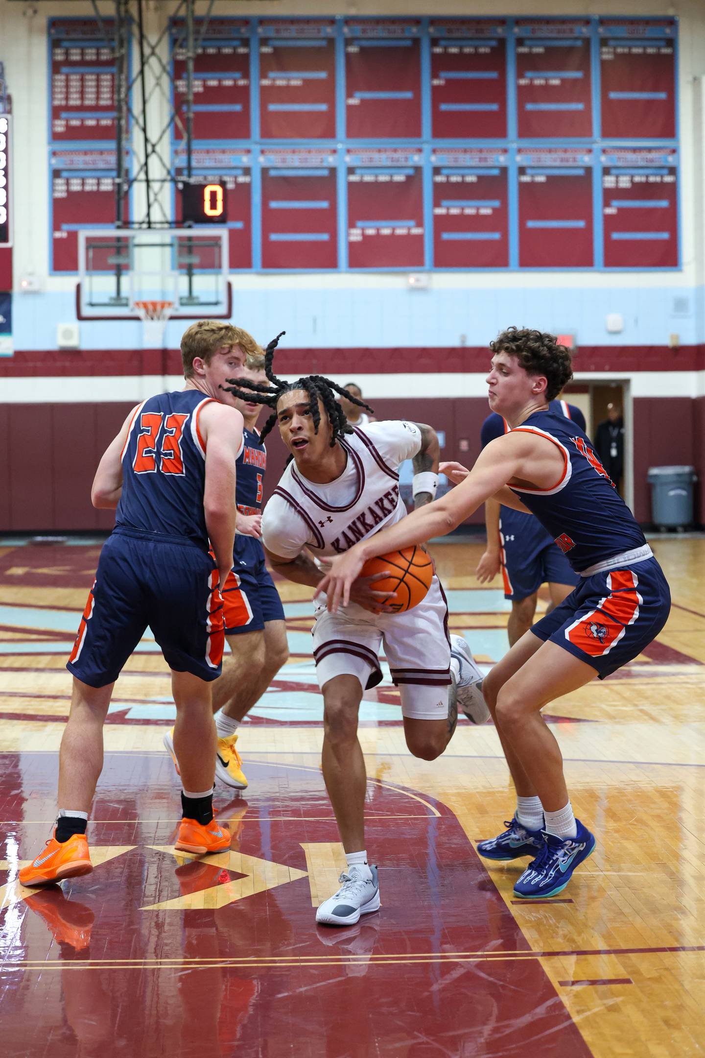 Kankakee's Lincoln Williams drives through the lane during the Kays' 74-60 victory over Mahomet-Seymour on Tuesday, Dec. 2, 2025.