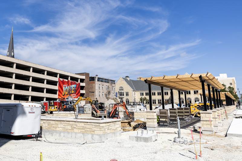 Construction continues on the city square project in Downtown Joliet on Sept. 4, 2025.
