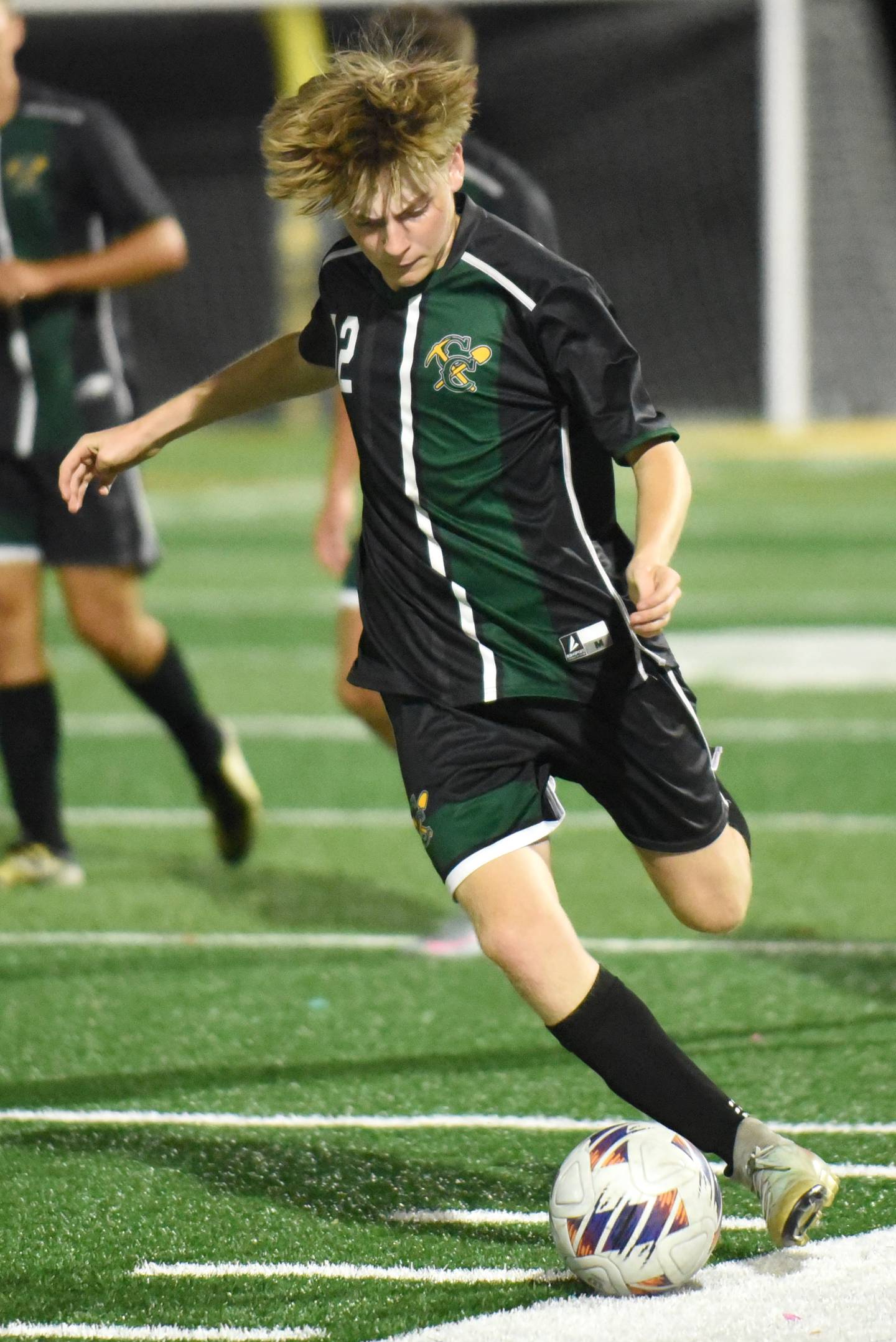 Coal City's Carter Hollis dribbles the ball during a home game against Herscher Thursday, Oct. 2, 2025.