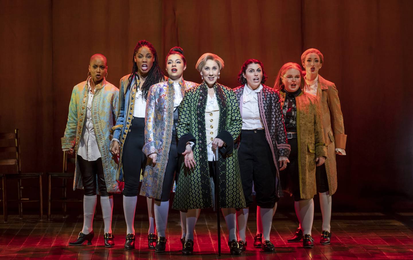 "Cool, Cool Considerate Men” with JoannaGlushak (center) as John Dickinson and the National Tour Cast of the musical "1776."