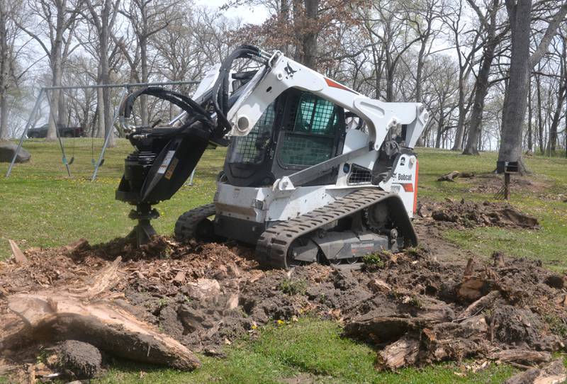 Stump removal was also on the list of chores during a community-based clean up of Weld Park on Friday, April 28. Volunteers and county officials worked together to spruce up the only county-owned park, located south of Byron and Stillman Valley.