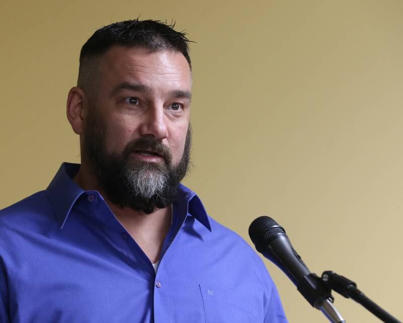 Oglesby commissioner candidate Richard Baldridge delivers a speech during a mayoral and commissioner candidate forum on Wednesday, March 8,  2023 at the Oglesby Public Library.