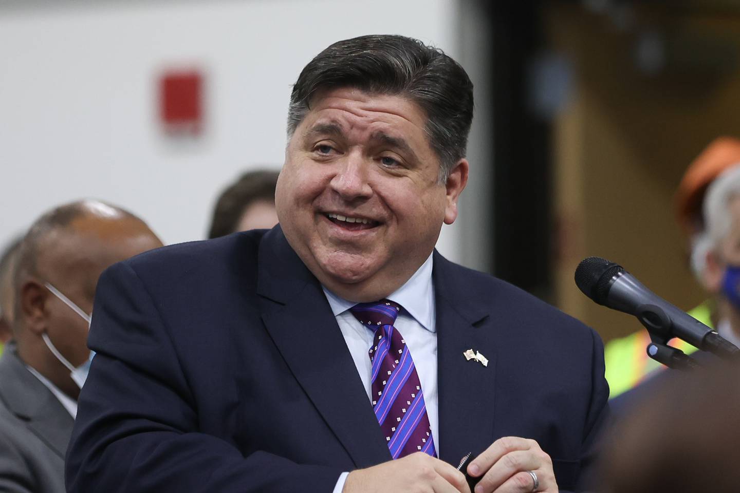 Governor J.B. Pritzker speaks about the Rebuild Illinois project and more specifically the extension of Houbolt Road at a press conference held at Joliet Junior College. Thursday, Jan. 20, 2022 in Joliet.