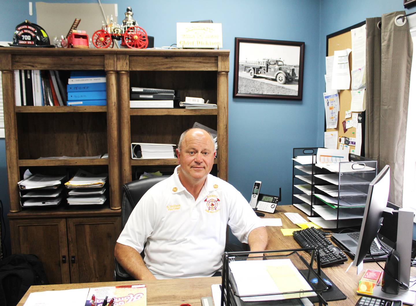 You won't always find Duane Dickison behind a desk in his role as the Amboy Fire Department's chief. He has tasks just like any other firefighter when on call for being on a small town department, but someone's got to be in the office during the day.