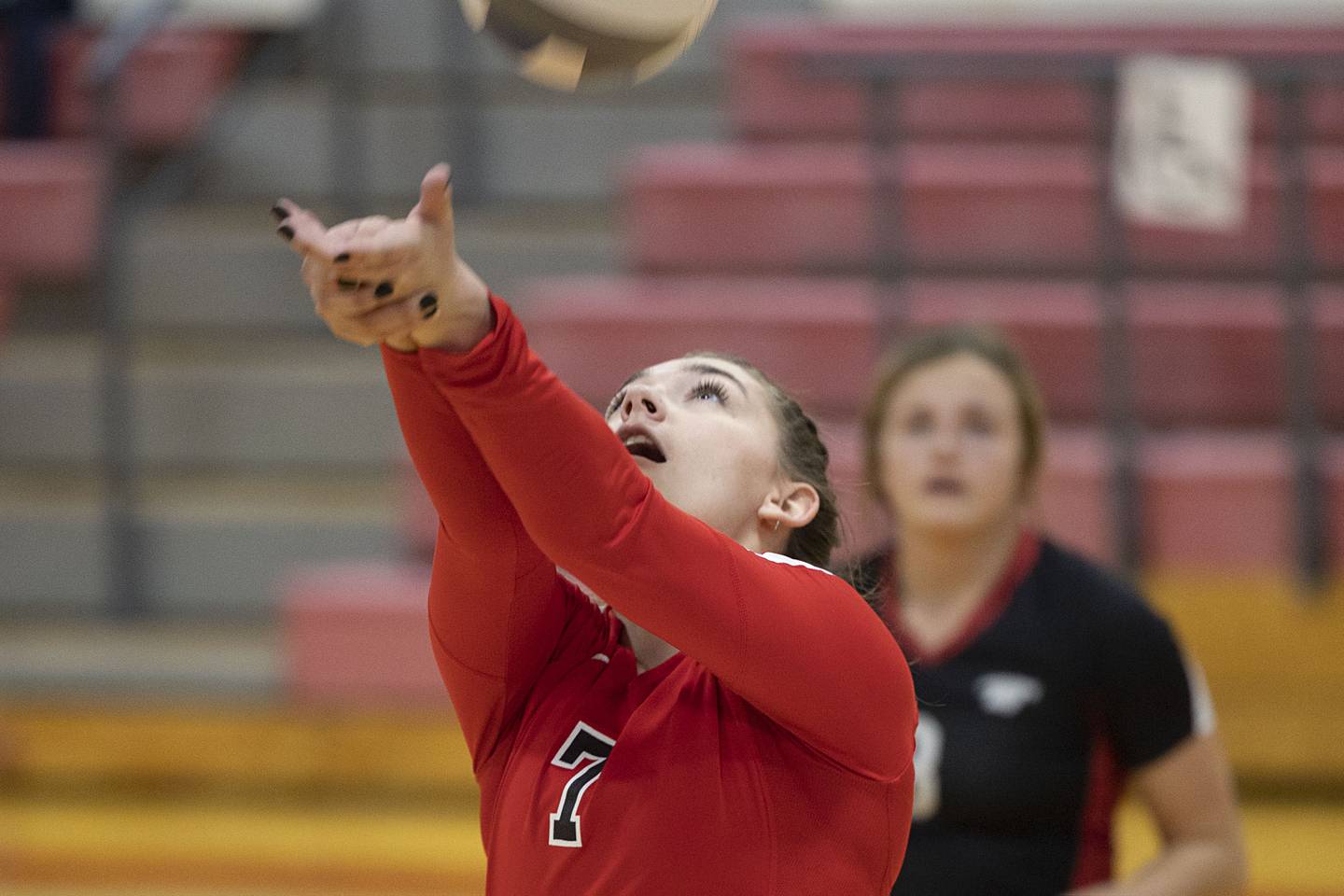 Sauk Valley’s Adysson Kinn plays a shot Tuesday, Oct. 18, 2022 against Carl Sandburg College.