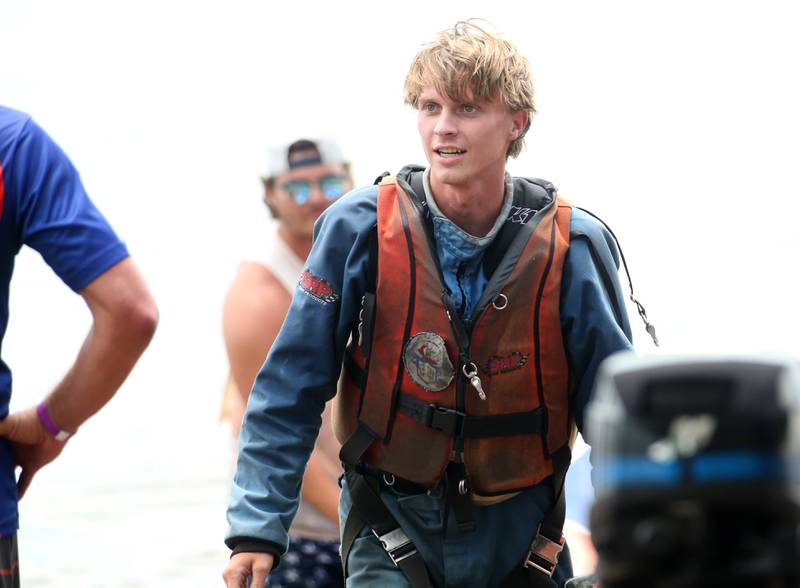 Ethan Fox of Elkhorn Neb. smiles after fininshing his race during The US Title Series (USTS) Pro National Championship Boat Races on Friday, July 25, 2025 in DePue.