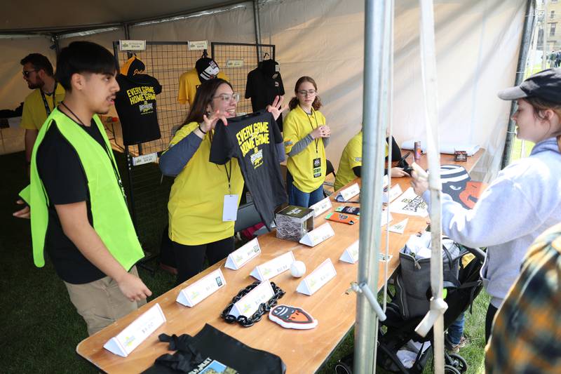 Fans buy game exclusive merchandise before the Joliet Slammers preseason game at the Old Joliet Prison on Thursday, April 29, 2026 in Joliet.