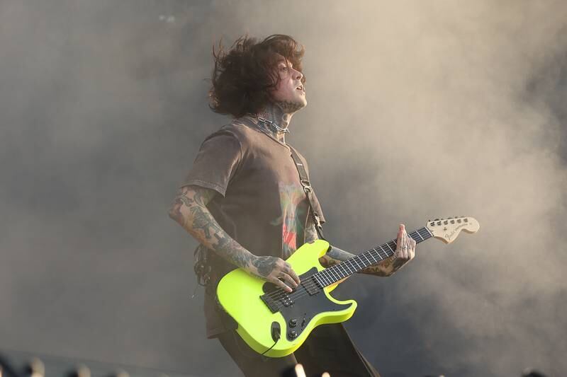Vic Fuentes of Pierce The Veil performs at Lollapalooza on Sunday, Aug. 4, 2024 in Chicago.