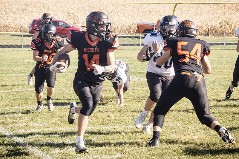 Millledgeville's Kacen Johnson picks up yards Saturday, October 29th in the Missiles first round playoff game against the West Prairie Cyclones.