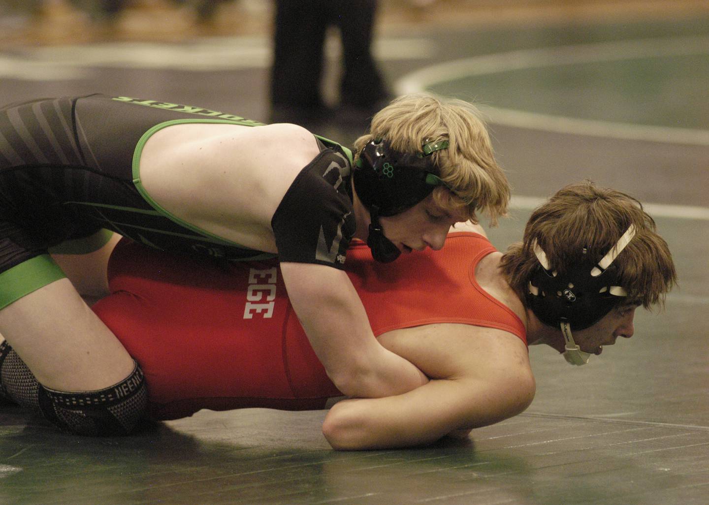 Tucker Ulrich of Rock Falls  ties up an Oregon wrestler. Rock Falls, Rock Falls, Dixon and Oregon  wrestled in a meet at Rock Falls. The event took place on January 21, 2026.