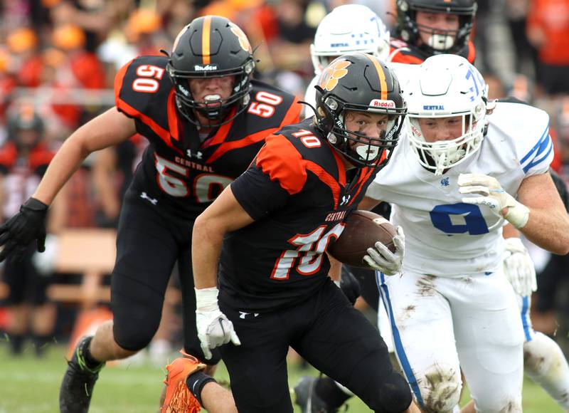 Crystal Lake Central’s Griffin Buehler runs the ball against Burlington Central in varsity football at Crystal Lake Saturday.
