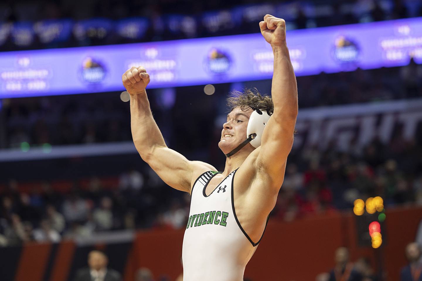 Tommy Banas of Providence Catholic wins the 2A 138 pound class Saturday, Feb. 21, 2026, at the IHSA wrestling finals in Champaign.