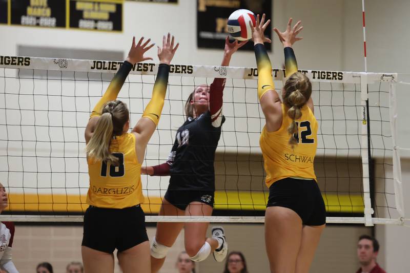 Plainfield North’s Ella Maletich flips a shot against Joliet West on Wednesday, Sept. 6, 2023 in Joliet.