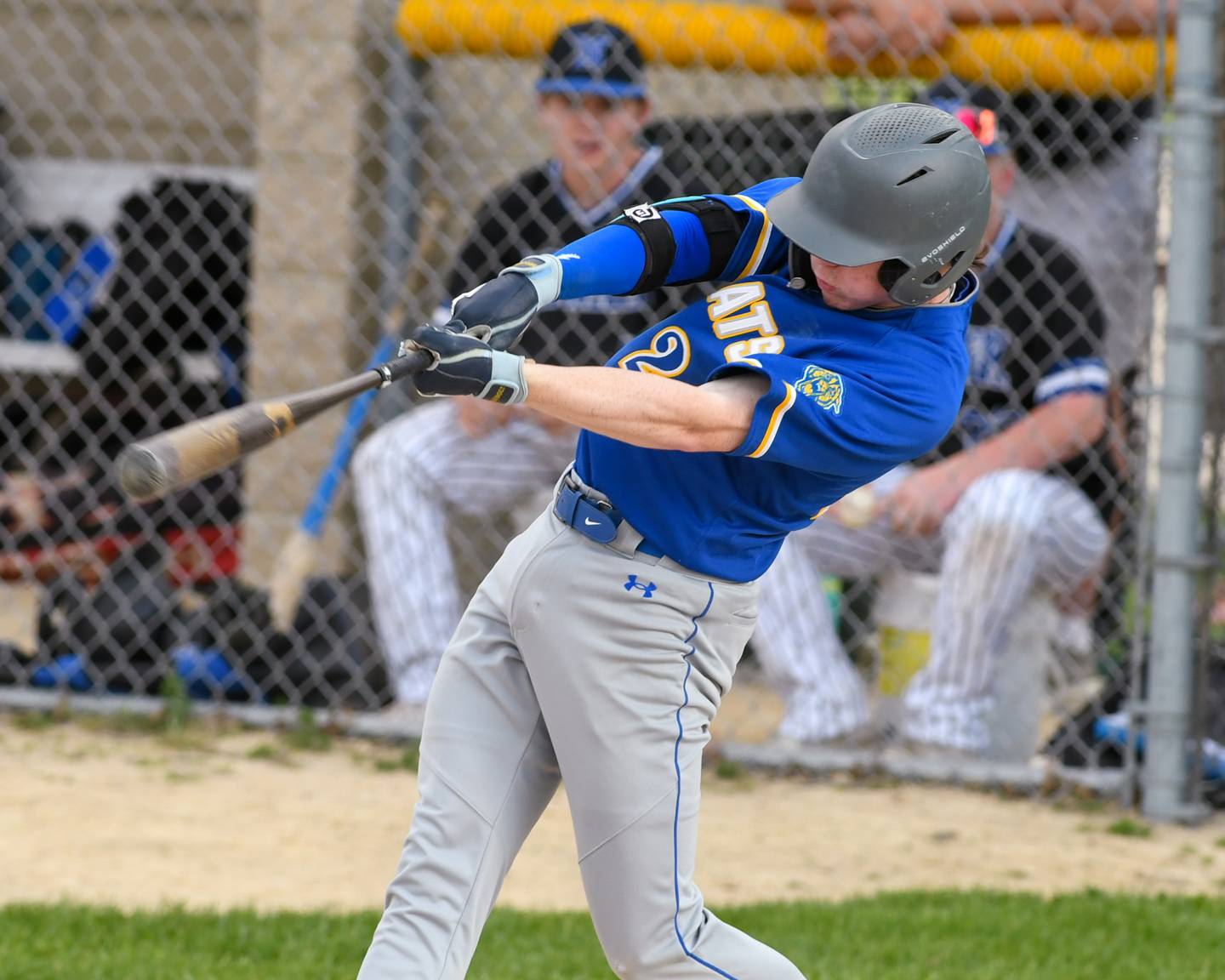 Somonauk's Noah Brandt (24) hit s a double during the game on Tuesday May 13, 2025, during the game on while taking on Newark High School.